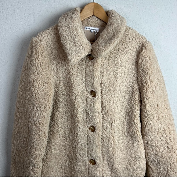 NEW NWT Reformation Coat Jacket Ivan Camel Sherpa - Picture 4 of 13